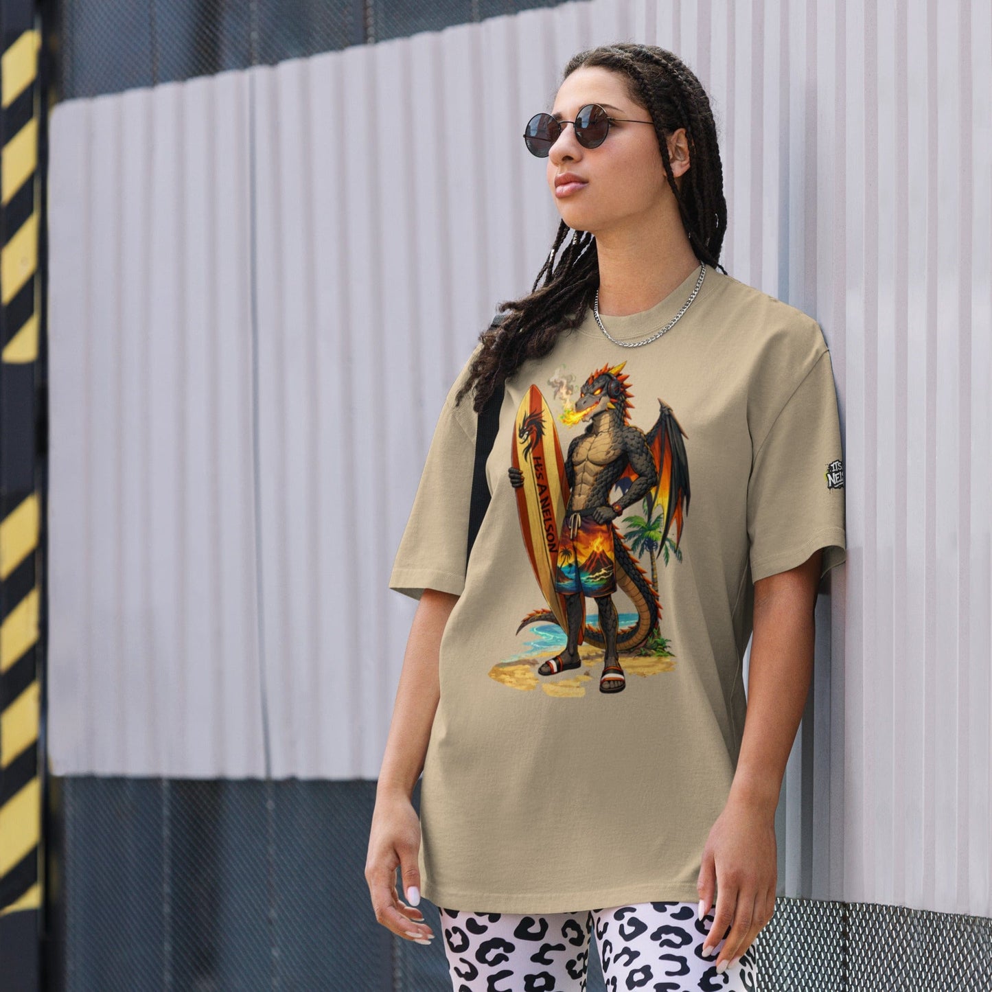 It's A Nelson DTF Flex DRAGON SURFER | Oversized Premium Faded T-Shirt