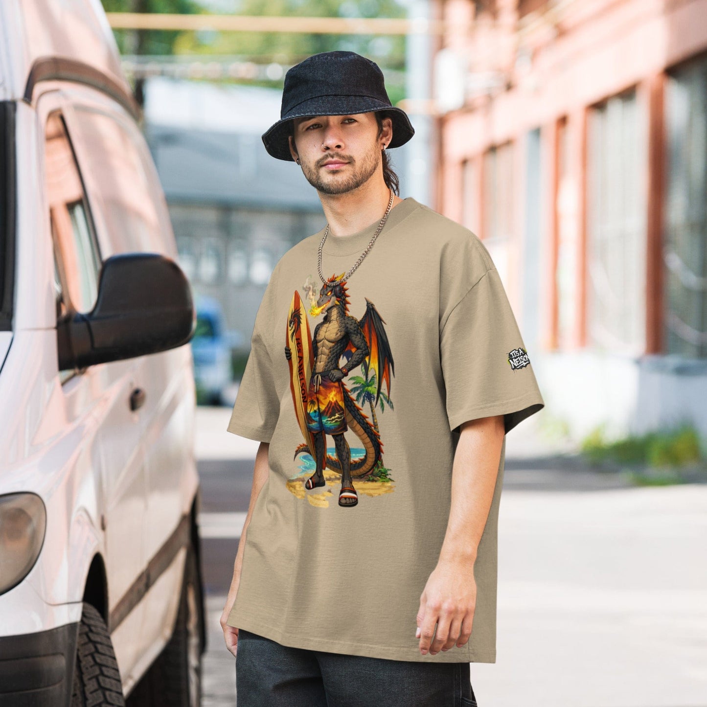 It's A Nelson DTF Flex DRAGON SURFER | Oversized Premium Faded T-Shirt