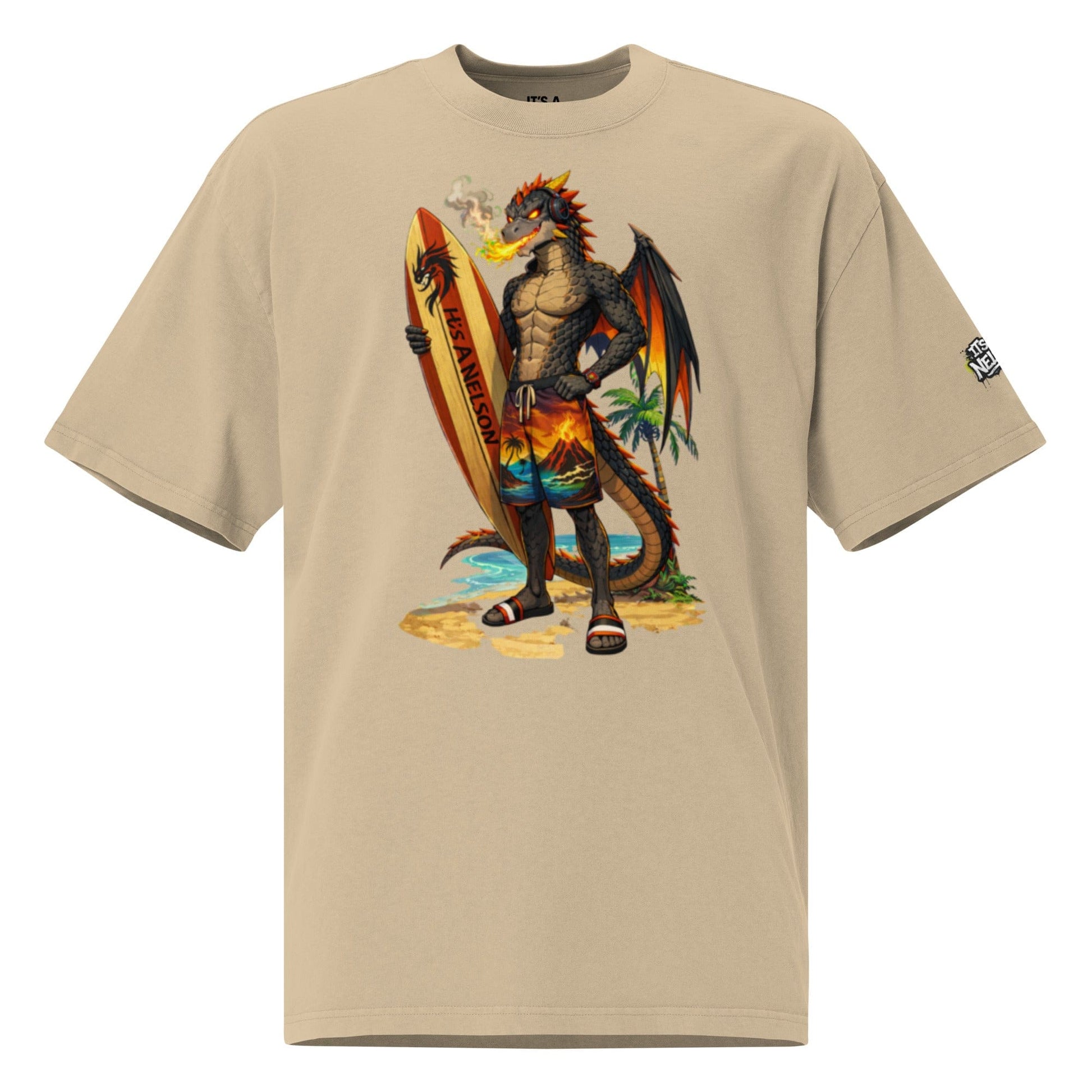 It's A Nelson DTF Flex S DRAGON SURFER | Oversized Premium Faded T-Shirt