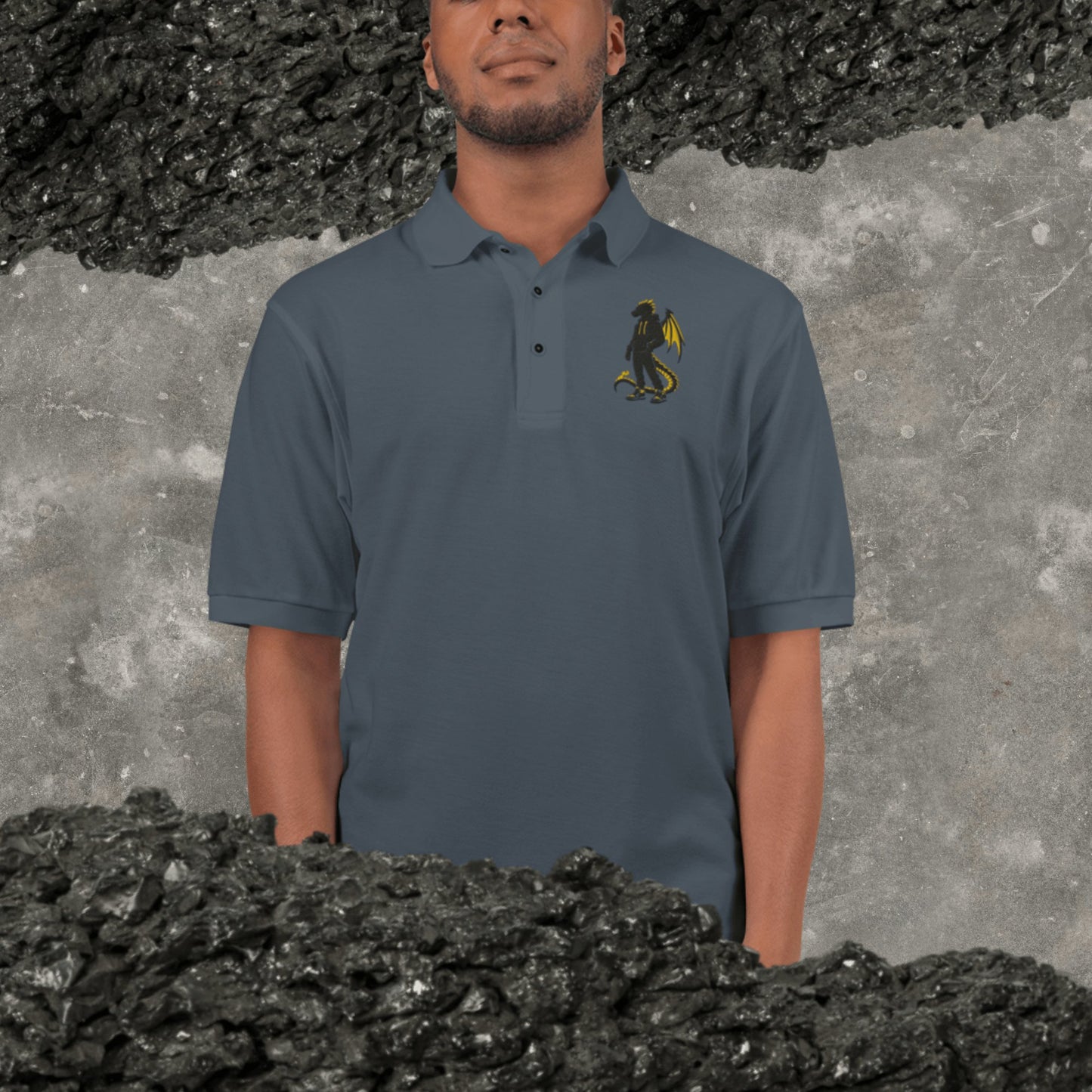 It's A Nelson EMBROIDERY S STREET DRAGON POLO (dark gray) | Unisex Premium Polo