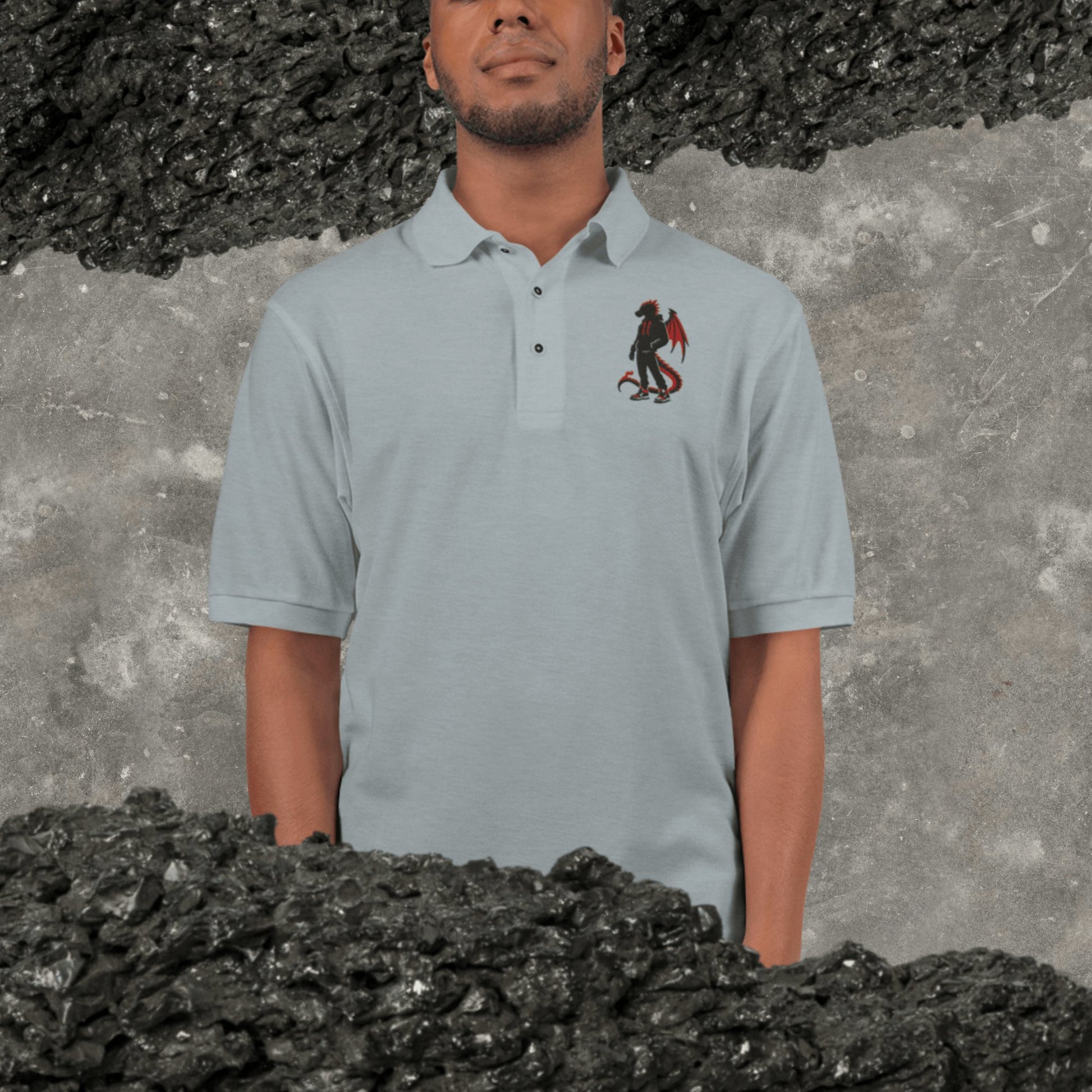 It's A Nelson EMBROIDERY S STREET DRAGON POLO (heather gray) | Unisex Premium Polo