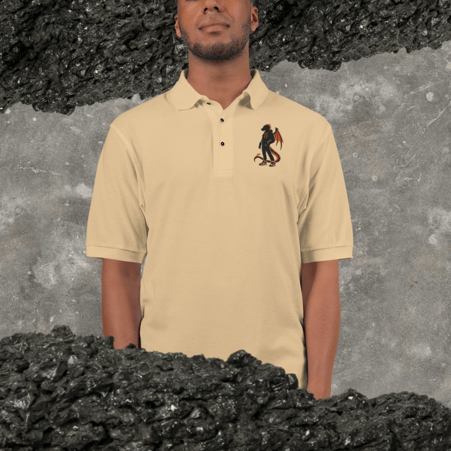 It's A Nelson EMBROIDERY S STREET DRAGON POLO (tan) | Unisex Premium Polo